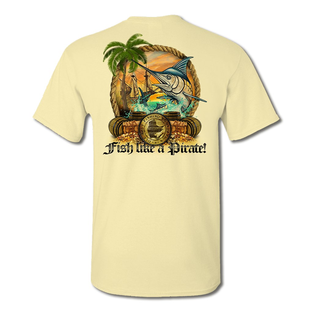 Fish Like A Pirate - Short Sleeve Performance Fishing T-Shirt (Yellow, Tan &amp; White)