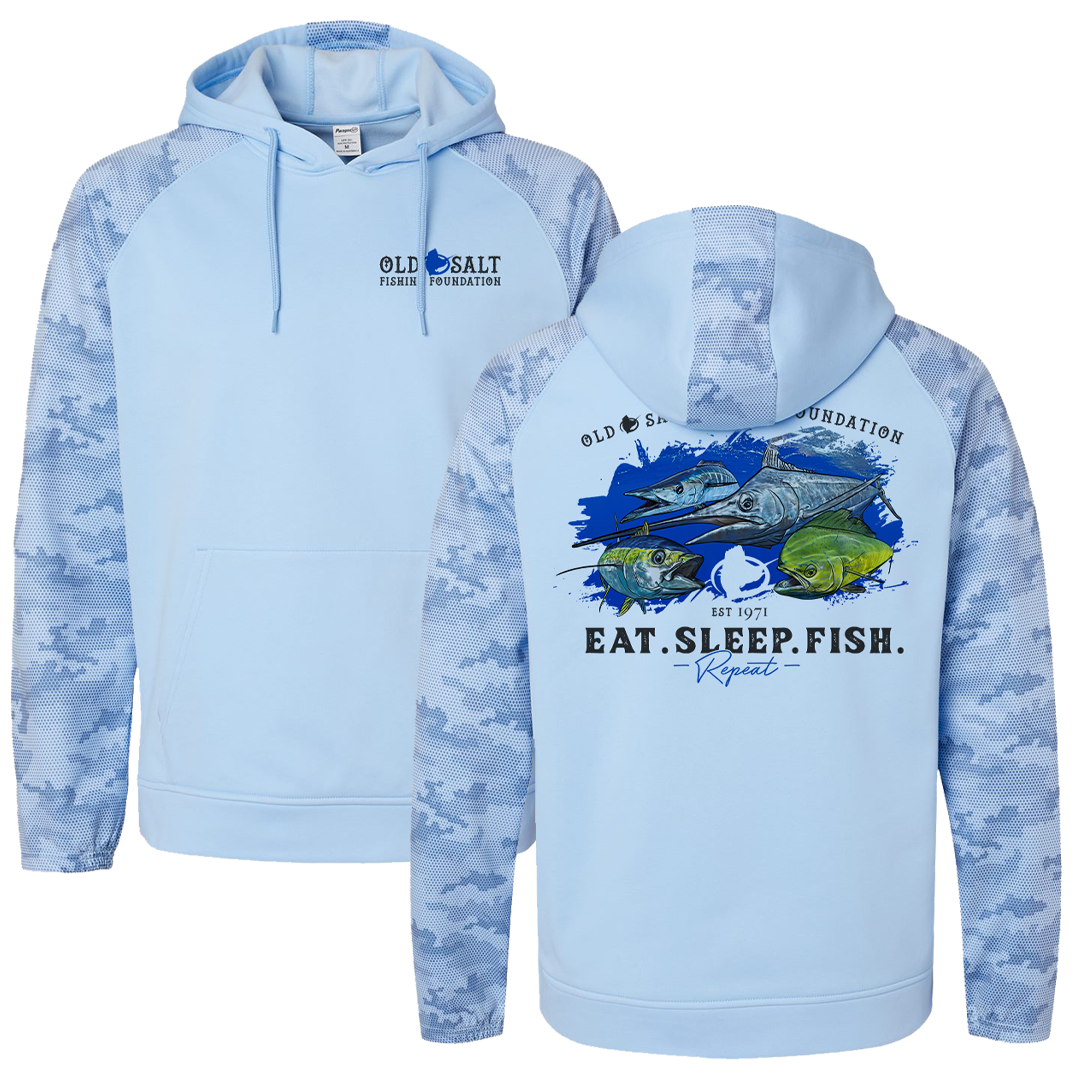 EAT.SLEEP.FISH  - Blue Camo Hoodie