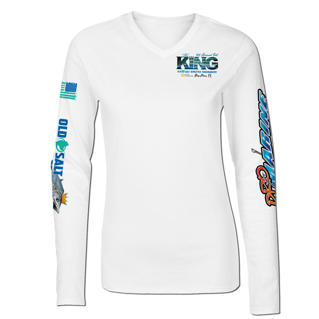 The KING - Fall 2024 - Women&#39;s Long Sleeve V-Neck Performance Shirt - White