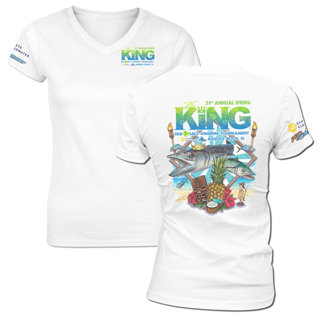 The KING - Spring 2024 - Ladies Short Sleeve V-Neck Shirt - White