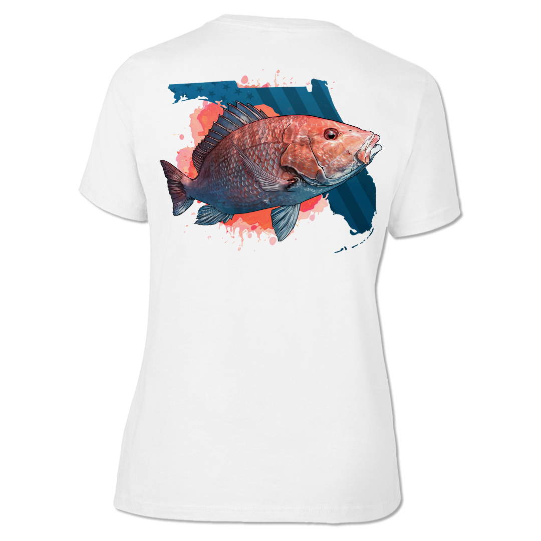 American Red Snapper - Ladies Short Sleeve V-Neck Performance Shirt