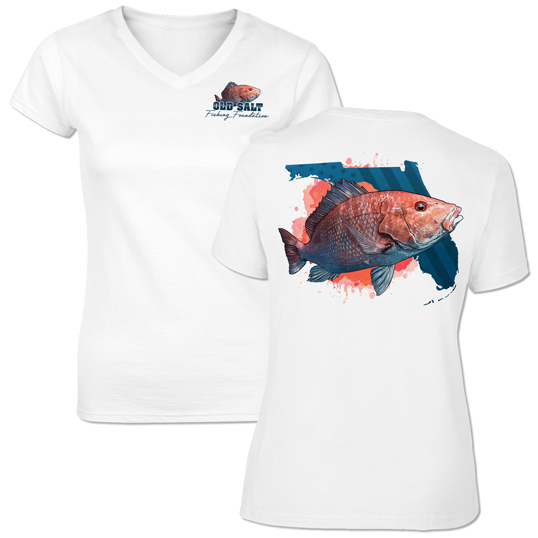 American Red Snapper - Ladies Short Sleeve V-Neck Performance Shirt