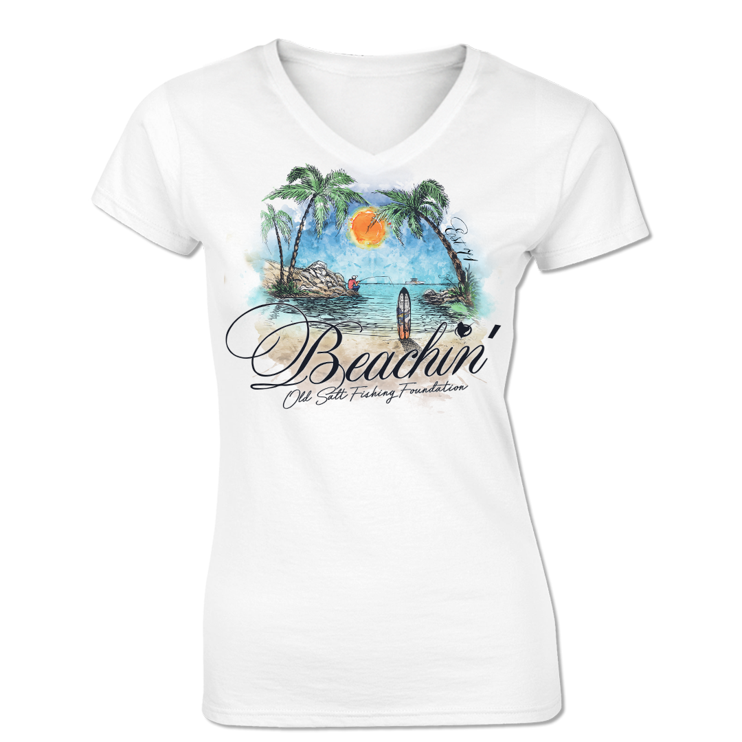 Ladies Beachin&#39; - Short Sleeve Cotton V-Neck Tee