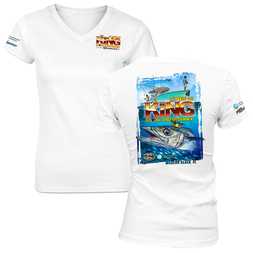 The KING - Fall 2021 - Ladies Short Sleeve V-Neck Shirt - White