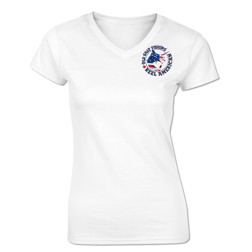 Reel Offshore American - Ladies Short Sleeve V-Neck Performance Shirt